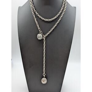 Vintage Sarah Cov 42" Silver Tone Textured Chain Link Ball Bead Belt Necklace